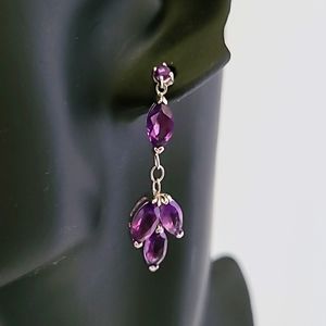 Natural Purple Amethyst .925 Sterling Silver Drop Dangle Earrings